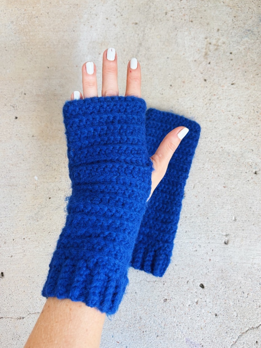 Handmade Crocheted Fuzzy Royal Blue Fingerless Gloves